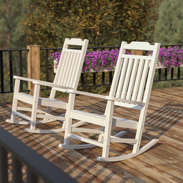 Flash Furniture Winston All-Weather Rocking Chair in White Faux Wood, PK2 2-JJ-C14703-WH-GG